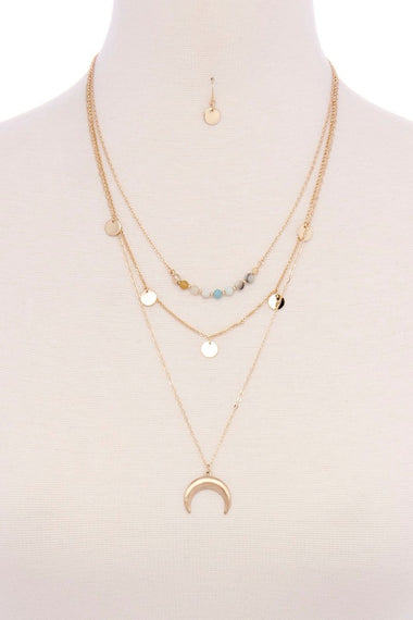 CRESCENT MOON LAYERED STONE NECKLACE