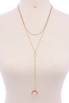 Metal Layered Crescent Clear Round Pendant Y Necklace