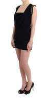 Black Embellished Jersey Mini Sheath Short Dress