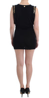 Black Embellished Jersey Mini Sheath Short Dress