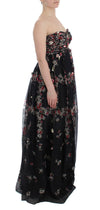 Masterpiece black floral print silk runway dress