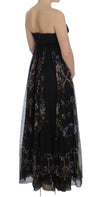 Black Key Print Silk Crystal Brooch Dress