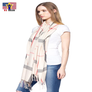 Beige multitone oversized Plaid Pashmina Checker Blanket Scarf Shawl Fringe Trim