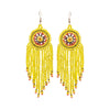 Yellow Seed Bead Fringe Round Earrings