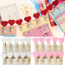 7 Tone 20Pcs Mini Love Heart Wooden Clothes Pin Birthday Wedding Photo Clips Peg