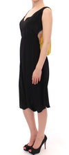 Black Yellow Silk Shift Sheath Coctail Dress