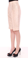 Beige Brocade Above Knee Shorts