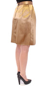 Gold Stretch Above Knee Zipper Skirt