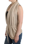 Beige sleeveless knitted cardigan