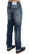 Blue Wash Torn Denim Cotton Regular Fit Jeans