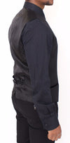 Black Wool Silk Stretch Dress Vest Blazer