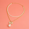 Double Layer Pearl Bow Gold Necklace