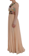 Pink Silk Floral Crystal Maxi Gown Dress