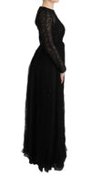 Black Floral Lace Sheath Silk Dress