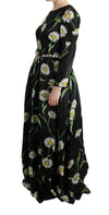 Multicolor Silk Sunflower Print Long Maxi Dress