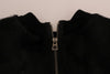 Black Fur Floral Brocade Zipper Sweater