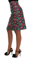 Pink Green Jacquard Pencil Skirt