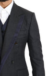 Gray Wool Blue Silk Double Breasted Suit