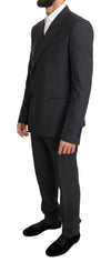 Gray Wool Silk Double Breasted Slim Suit