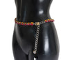 Red Yellow Leather Crystal Belt