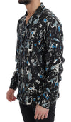 Black Silk JAZZ Motive Print Casual Shirt