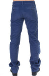 Blue Cotton Straight Fit Casual Pants