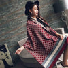Plaid Oversized Checker Cashmere Blanket Tassel Long Scarf Shawl Wrap - Red Gray