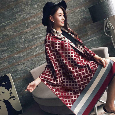 Plaid Oversized Checker Cashmere Blanket Tassel Long Scarf Shawl Wrap - Red Gray