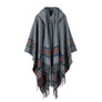 Oversize Blanket Tassel Long Large Wrap Wool Scarf w/ Hat Checker Shawl - Grey