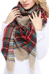Multi Color Plaid Oversized Checker Blanket Tassel Long Scarf Shawl Wrap Fringe
