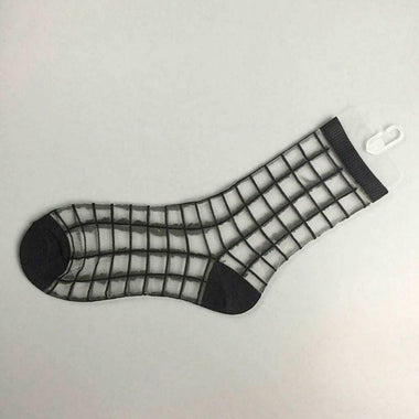 Women Sheer Transparent Silk Elastic Mesh Ankle Checker Black Socks Stock US