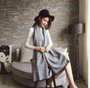Plaid Oversized Checker Cashmere Blanket Tassel Long Scarf Shawl Wrap-Blue White