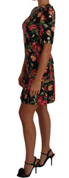 Multicolor Floral Crystal Buttons  Dress
