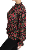 Black Rose Print Floral Shirt Top Blouse