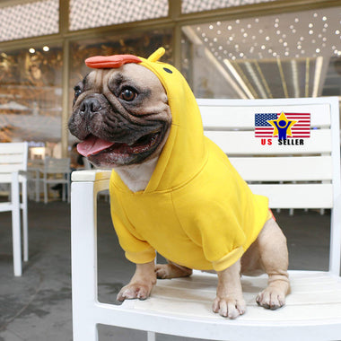 Yellow Duck Costume Dog Puppy Fleece Pet Cat Clothes Hoodie Bulldog Chihuahua