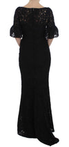 Black Floral Lace Long Bodycon Maxi Dress