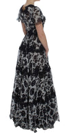 Black Silk Floral Lace Ricamo Ball Maxi Dress