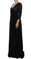 Black Ricamo Knitted Full Length Maxi Dress