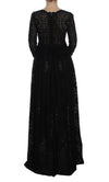 Black Ricamo Knitted Full Length Maxi Dress