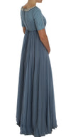 Blue Silk Crystal Sheath Gown Ball Dress