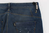 Blue Wash Paint Slim Fit Pants Jeans