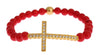 Red Coral Gold CZ Cross 925 Silver Bracelet
