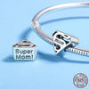 925 Sterling Silver Super Mom, Mother Mama Heart Beads Fit Bracelets DIY Accesso