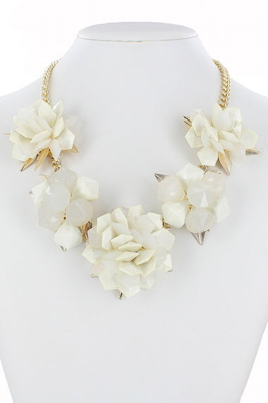 Pastel Tone Floral Leaf Statement Necklace