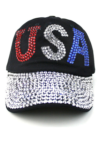 Crystal Stone Embedded USA Cap