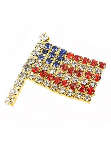 Rhinestone American Flag Brooch