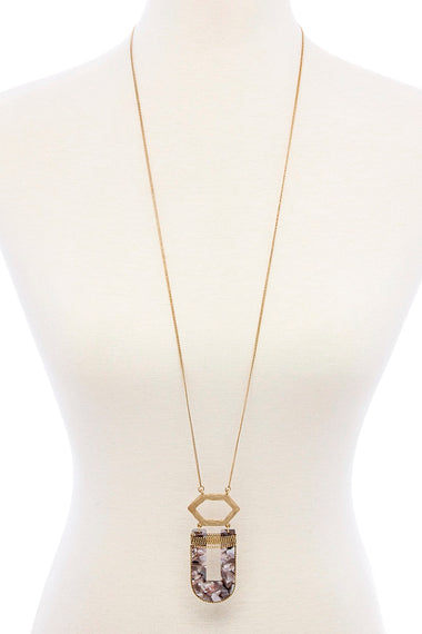 ACETATE U SHAPE PENDANT LONG NECKLACE