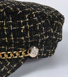 Women Gatsby Chain Tweed Elegant Octagonal News Boy Visor Cabbie Fiddler Cap Hat
