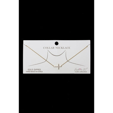 CZ Side Cross Collar Necklace