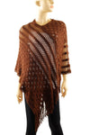 Multi Design Knitted Poncho with Tassel
